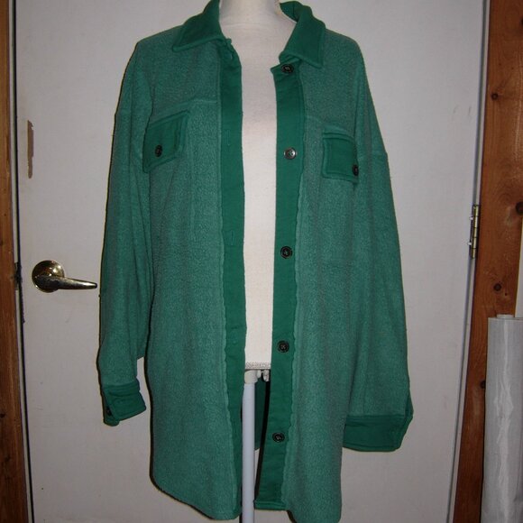 Free People Ruby Jacket Shacket Oversized Fleece Watermelon Rind Green M - Picture 2 of 6